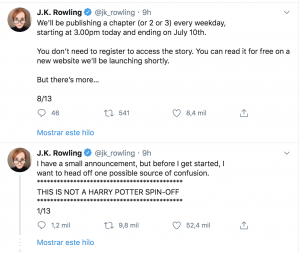 Post de Twitter de J.K Rowling