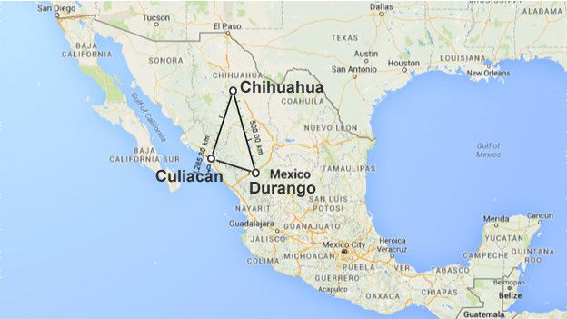 El conocido Triángulo Dorado en México, el cual abarca tres estados diferentes del país. 